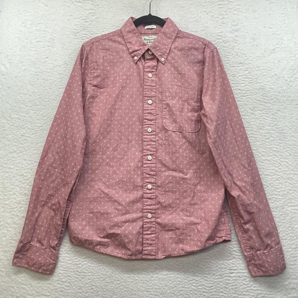 Vintage Abercrombie And Fitch Shirt Mens Large Pink Geometric Muscle Fit Button